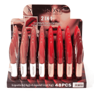 Miss Rose 2-in-1 Lip Gloss & Lipstick Display Box – 48 Pieces (12 Shades)