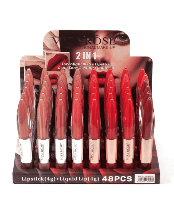 Miss Rose 2-in-1 Lip Gloss & Lipstick Display Box – 48 Pieces (12 Shades)